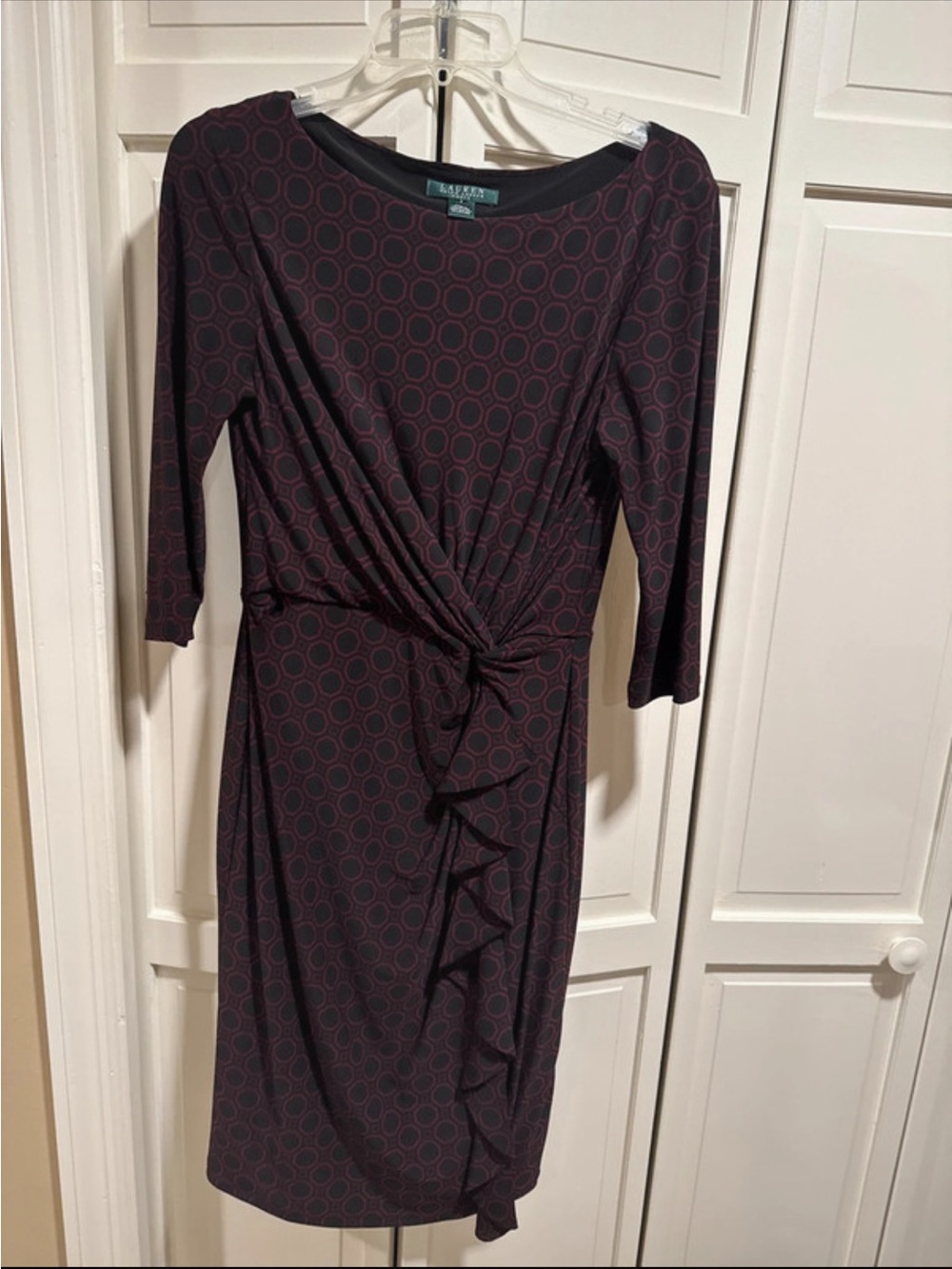 Ralph Lauren Burgundy and Navy Twist-Knot Midi Dress